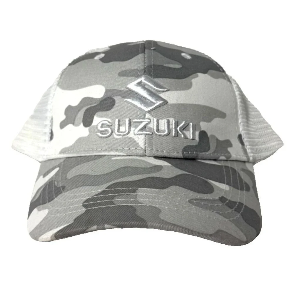 Suzuki Camo Trucker Hat Gray White Snapback Mesh Back Cap